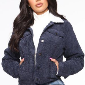 Fashion Nova Blue Fleece Lined Jacket “Enjoy The Ride Jacket - Navy/combo”